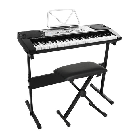 Electronic Keyboards Alpha 61 Keys Electronic Piano Keyboard Digital Electric W/ Stand Stool Silver