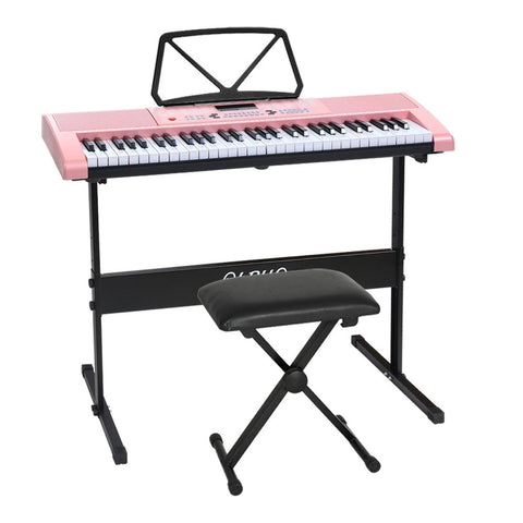 Electronic Keyboards Alpha 61 Keys Electronic Piano Keyboard Digital Electric W/ Stand Stool Pink