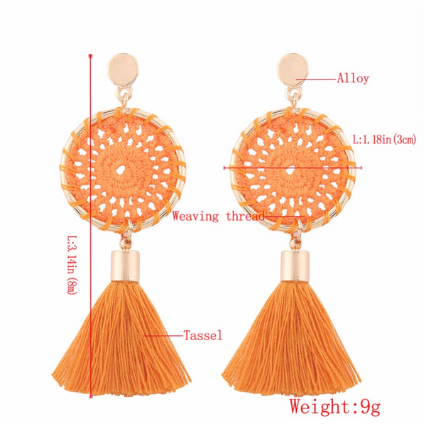 Earrings Elegant Paisley Inspired Embroidery Long Tassel