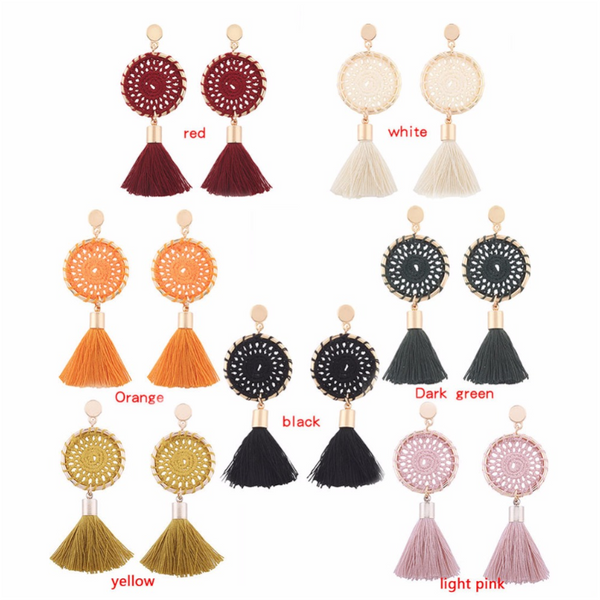 Earrings Elegant Paisley Inspired Embroidery Long Tassel