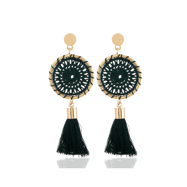 Earrings Elegant Paisley Inspired Embroidery Long Tassel