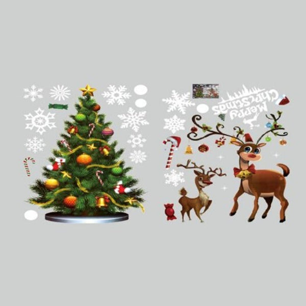 Seasonal Decorations Elk Christmas Tree Snowflakes Electrostatic Window Decoration Removable Sticker Multi A 35X50x2cm