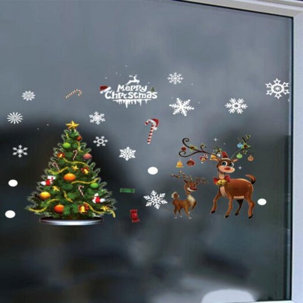 Seasonal Decorations Elk Christmas Tree Snowflakes Electrostatic Window Decoration Removable Sticker Multi A 35X50x2cm