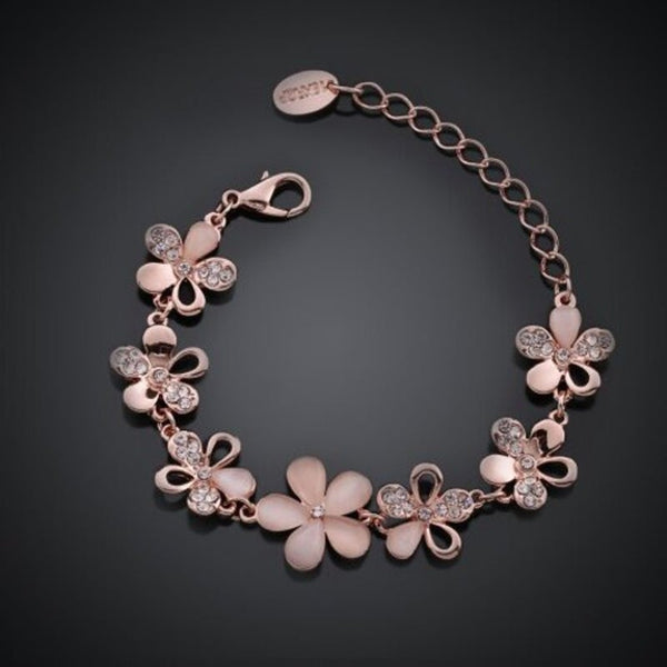 Environmental Protection Rose Gold Flower Czech Diamond Lady Bracelet