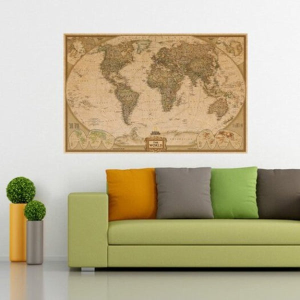 Wall Stickers Eth0210 World Map Kraft Paper Poster Home Decorations Wall Sticker Multi A