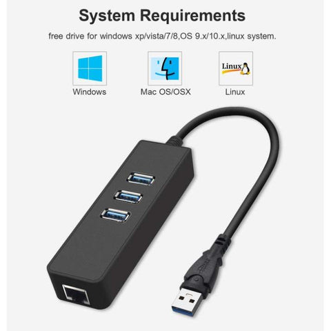 USB Cables, Hubs & Adapters Network Cards Adapters Ethernet 3 Port Usb 3.0 Hub With Rj45 10 / 100 1000 Gigabit Converter