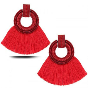 Earrings European Style Fashion Metal Simple Circle Exaggerated Tassel Drop Red 1 Pair