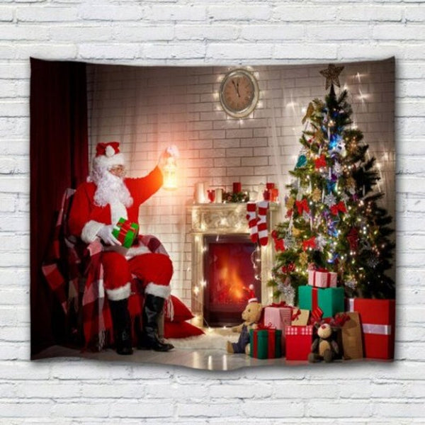 Seasonal Decorations Eve Santa Claus Stove Christmas Tree Printed Brushed Tapestry Firebrick W59 X L51 Inch