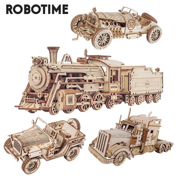 Puzzles Robotime Rokr Train Model 3D Wooden Puzzle Toy Assembly Kit For Children