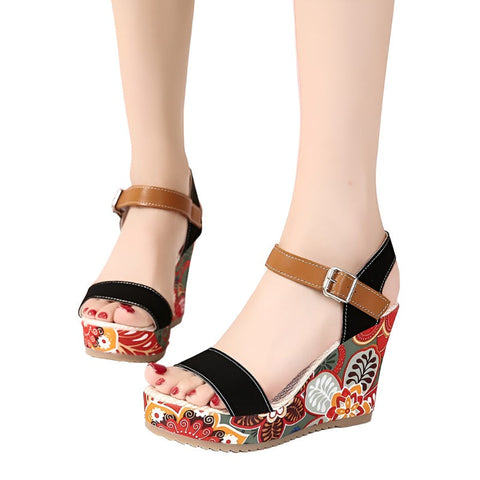 Heels Fashion Flowers Embroidered High Wedge Sandals For Women Summer Platform Shoes