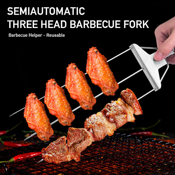 3-Prong Skewer Stick Needles Kebab Way Forks Stainless Steel Barbecue Grill Household Bbq Non-Stick