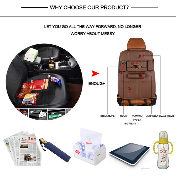 Car Organisers Car Seat Back Storage Bag Pu Leather Travel Organiser