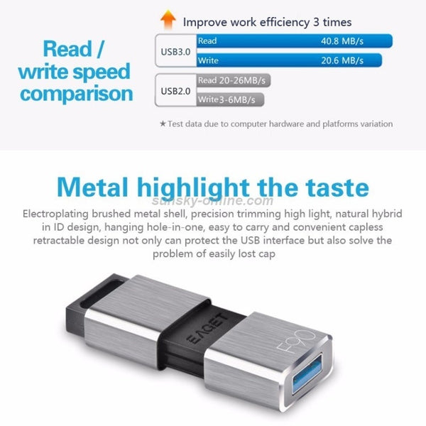 USB Flash Drives F90 32Gb High Speed Usb 3.0 Push Pull Zinc Alloy Disk Silver Grey