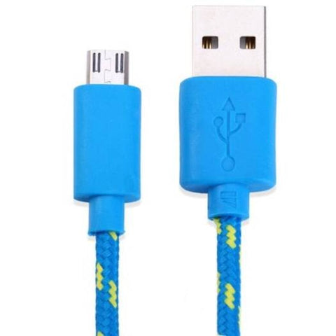 Fabric Braided Data Transfer Charging Cable 2 Meters Blue