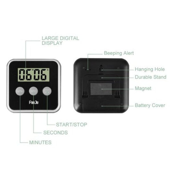 Timers Fj231 Digital Kitchen Timer With Big Display Loud Alarm Foldable Stand Countdown