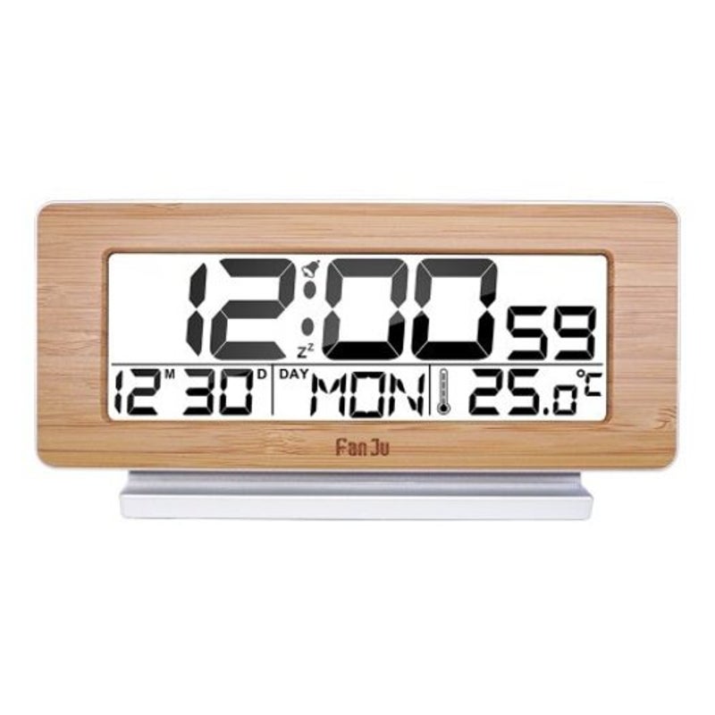 Fj3523 Led Digital Alarm Clock With Temperature Calendar Snooze Backlight Thermometer Wood