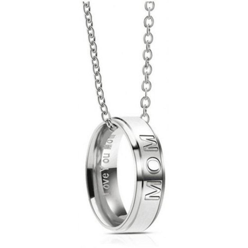 Fashion Charm Stainless Steel Carved Letters Ring Pendant Necklace Silver Us Size 8