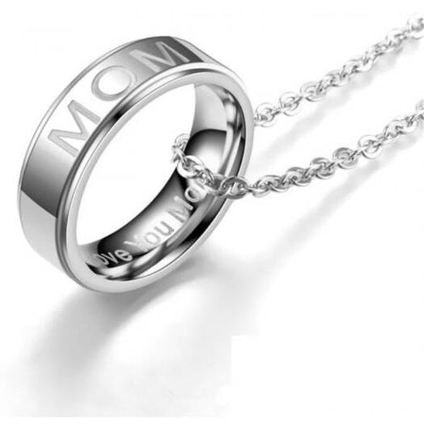 Fashion Charm Stainless Steel Carved Letters Ring Pendant Necklace Silver Us Size 8