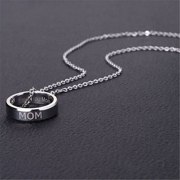 Fashion Charm Stainless Steel Carved Letters Ring Pendant Necklace Silver Us Size 8