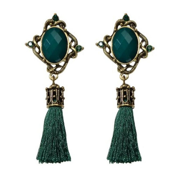 Earrings Fashion Green Geometric Tassel Drop 1Pair Deep