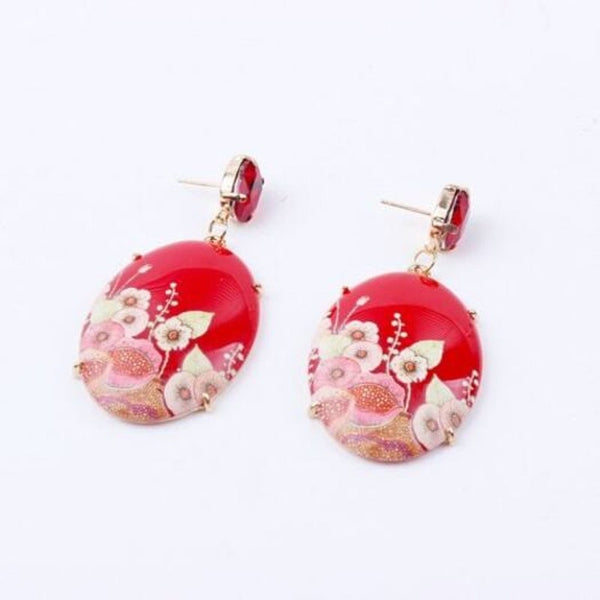 Earrings Fashion Jewelry Fashionable Resin Print Red