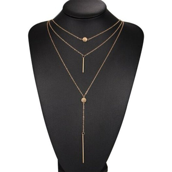 Fashion Jewelry Multi Layer Small Dots Pendant Chain Necklace Gold