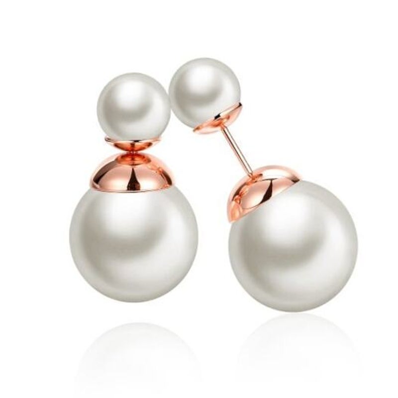 Earrings Fashion K Goldround Pearl White Rose Lady