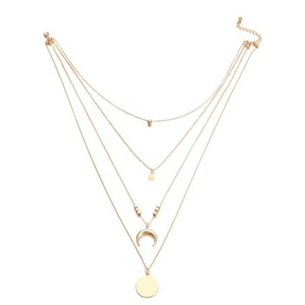 Necklaces & Pendants Fashion Personality Multi Layer Moon Round Pendant Women's Necklace Gold 1Pc