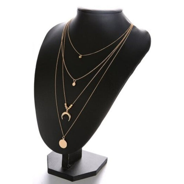 Necklaces & Pendants Fashion Personality Multi Layer Moon Round Pendant Women's Necklace Gold 1Pc