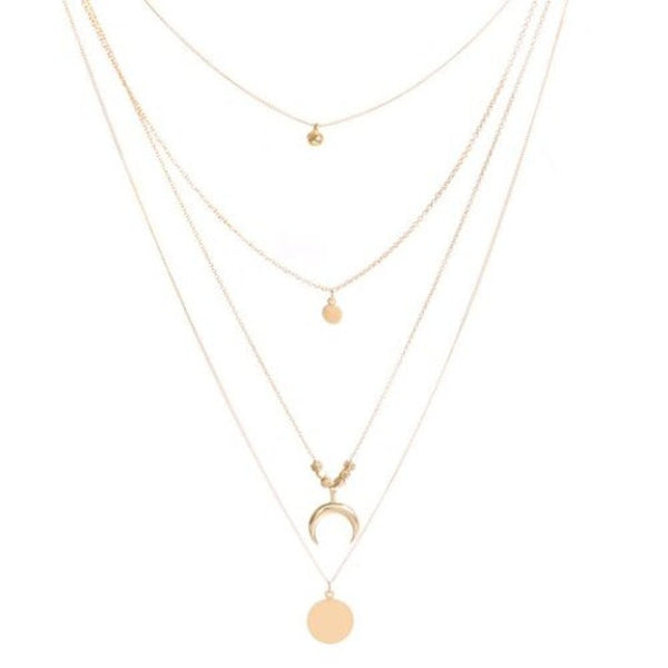 Necklaces & Pendants Fashion Personality Multi Layer Moon Round Pendant Women's Necklace Gold 1Pc