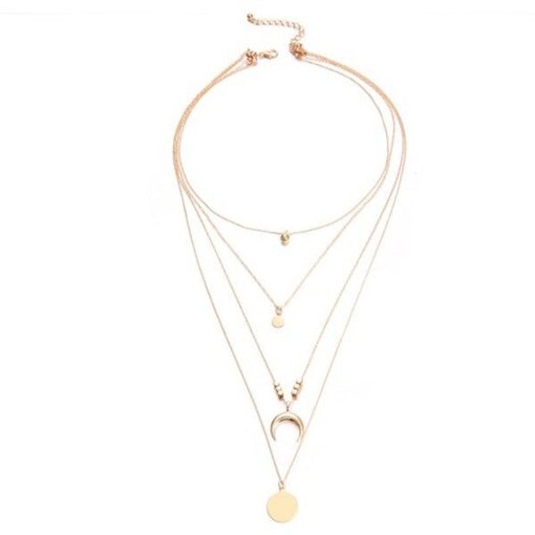 Necklaces & Pendants Fashion Personality Multi Layer Moon Round Pendant Women's Necklace Gold 1Pc