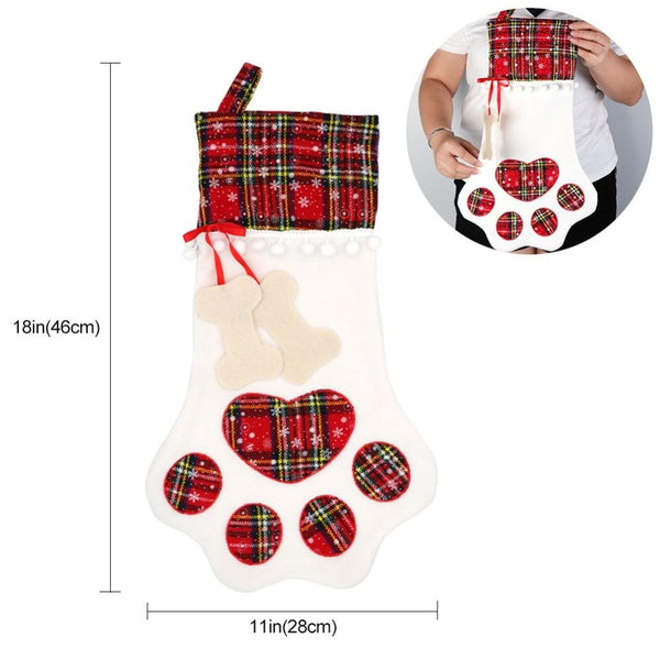 Seasonal Decorations Red Or Blue Plaid Paw Shaped Pet Christmas Stocking For Dogs Cats