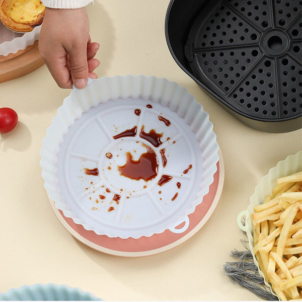 Air Fryer Accessories Food Grade Silicone Round Baking Tray Air Fryer Liner Pizza Oven Basket Mat