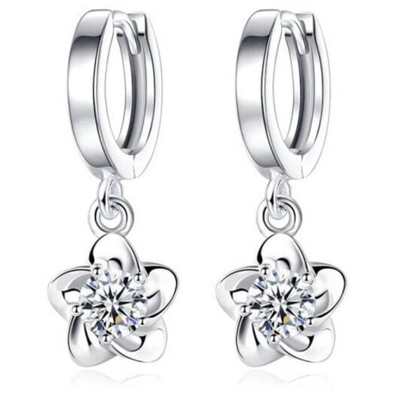 Female Concise Plum Blossom Peony Earrings White