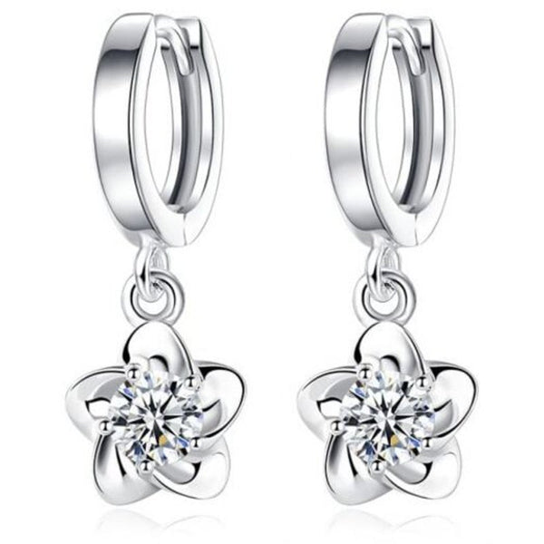 Female Concise Plum Blossom Peony Earrings White