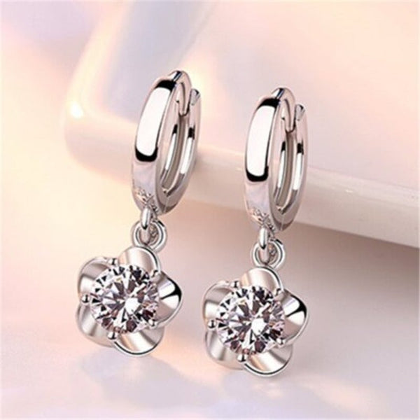 Female Concise Plum Blossom Peony Earrings White