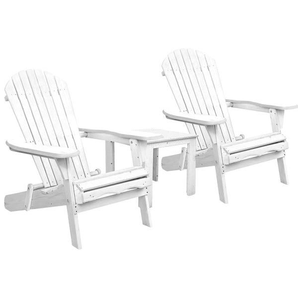 Patio Furniture Sets Gardeon 3 Piece Outdoor Adirondack Beach Chair And Table Set White