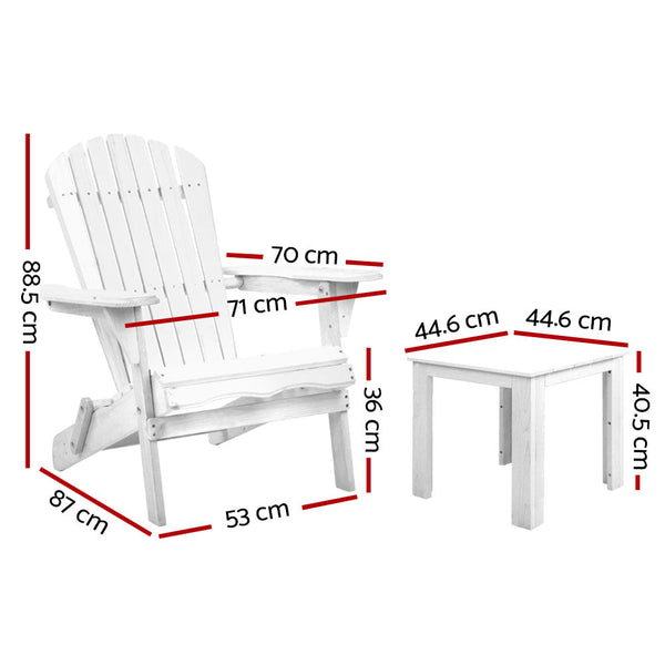 Patio Furniture Sets Gardeon 3 Piece Outdoor Adirondack Beach Chair And Table Set White