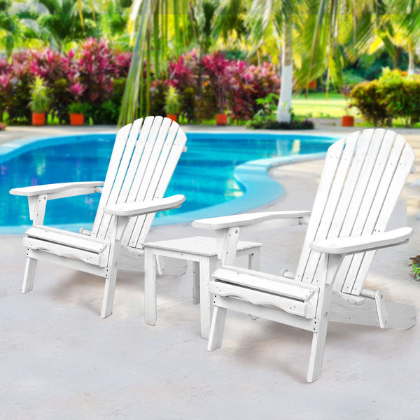 Patio Furniture Sets Gardeon 3 Piece Outdoor Adirondack Beach Chair And Table Set White