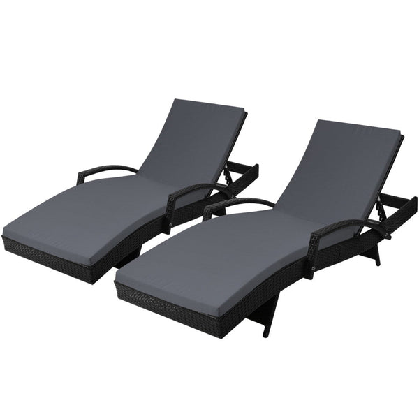 Loungers Gardeon Set Of 2 Outdoor Sun Lounge Chair With Cushion Black