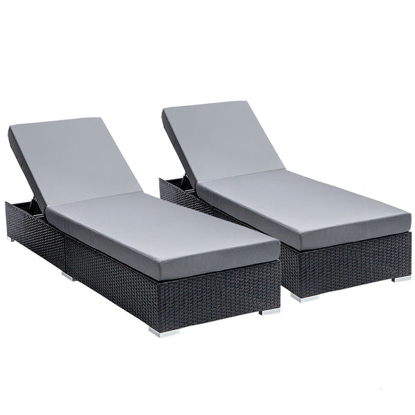 Loungers Gardeon Sun Lounge Wicker Lounger Outdoor Furniture Rattan Garden Day Bed Sofa Black