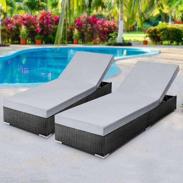 Loungers Gardeon Sun Lounge Wicker Lounger Outdoor Furniture Rattan Garden Day Bed Sofa Black