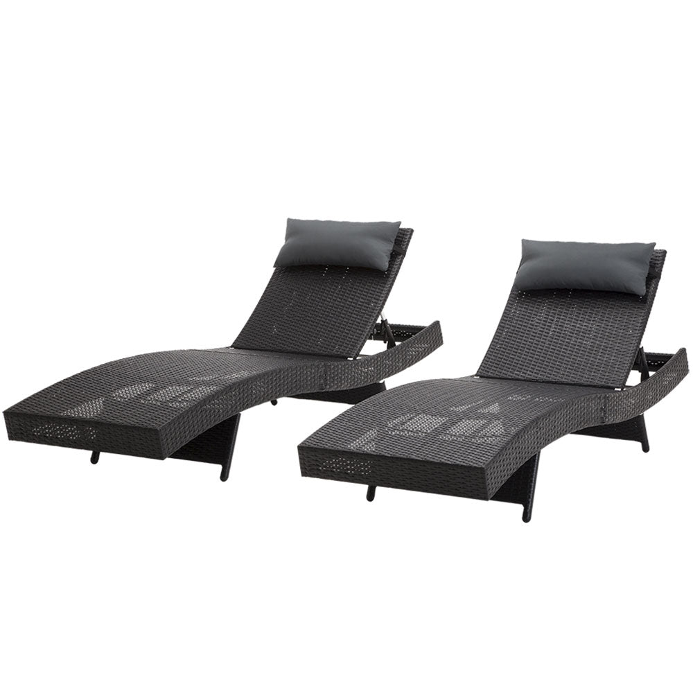 Loungers Gardeon Outdoor Sun Lounge Setting Wicker Lounger Day Bed Rattan Patio Furniture Black