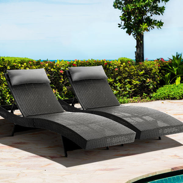 Loungers Gardeon Outdoor Sun Lounge Setting Wicker Lounger Day Bed Rattan Patio Furniture Black