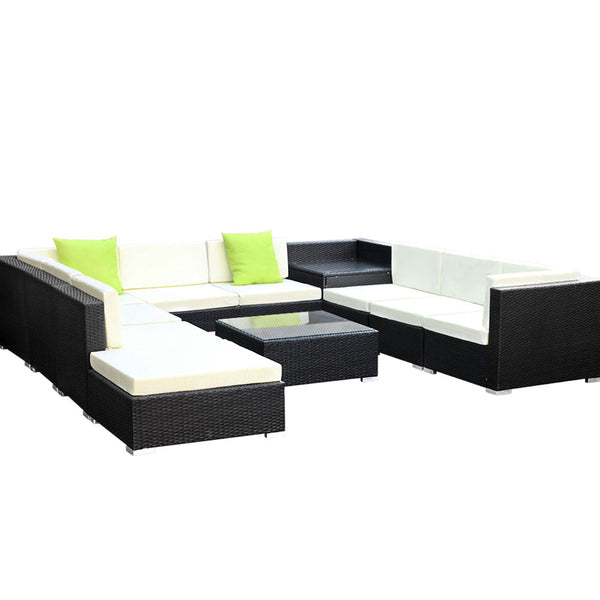 Gardeon 11Pc Sofa Set With Storage Cover Outdoor Furniture Wicker