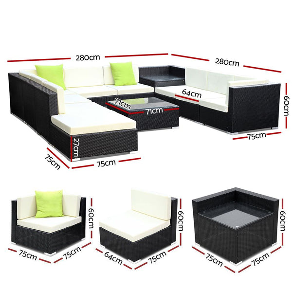 Gardeon 11Pc Sofa Set With Storage Cover Outdoor Furniture Wicker