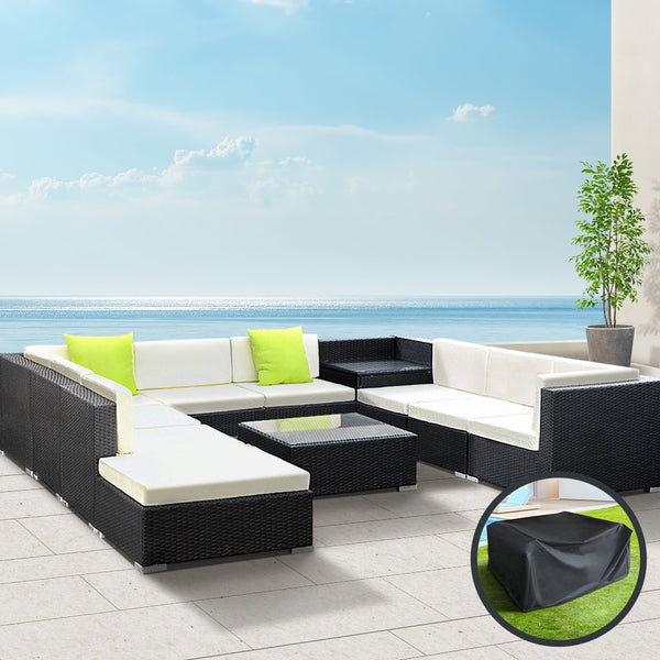 Gardeon 11Pc Sofa Set With Storage Cover Outdoor Furniture Wicker