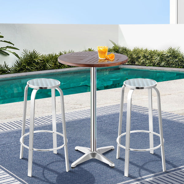 Bar Tables Gardeon Outdoor Bistro Set Bar Table Stools Adjustable Aluminium Cafe 3Pc Wood