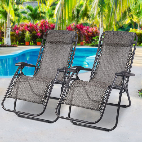 Beach Chairs Gardeon Gravity Chair 2Pc Reclining Outdoor Sun Lounge Folding Camping