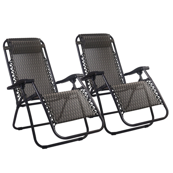 Loungers Gardeon Set Of 2 Gravity Chairs Reclining Outdoor Furniture Sun Lounge Folding Camping Lounger Grey